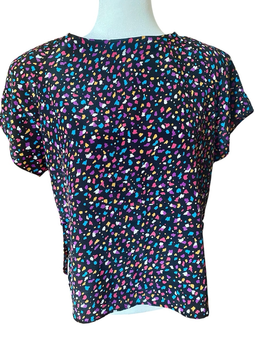 Vintage 80s Abstract Confetti Print Blouse Boxy Shoulder Pads Made USA M